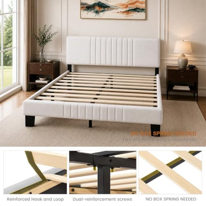 Queen Upholstered Platform Bed Frame with Adjustable Padded Headboard, view 6
