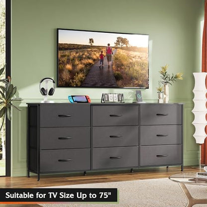 Dresser TV Stand for 75 Inch TV, 9 Drawer Dresser for Bedroom, Black, view 5