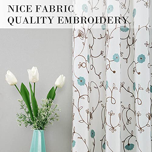 Floral Embroidered Grommet Curtains for Bedroom, 2 Panels, 52 x 63