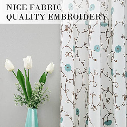 Floral Embroidered Grommet Curtains for Bedroom, 2 Panels, 52 x 63