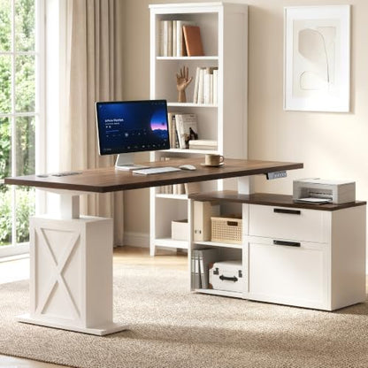 67" L Shaped Standing Desk with Drawers Electric Corner Desk White, view 2
