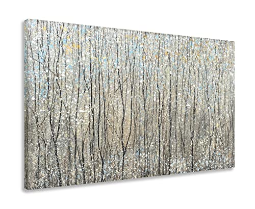 Abstract Tree Canvas Wall Art - Brown Forest Paintings with Gold Foil - Modern Landscape Pictures for Living Room Bedroom Bathroom Decor