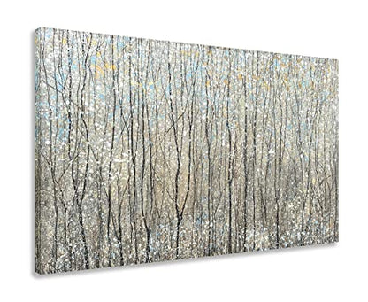 Abstract Tree Canvas Wall Art - Brown Forest Paintings with Gold Foil - Modern Landscape Pictures for Living Room Bedroom Bathroom Decor