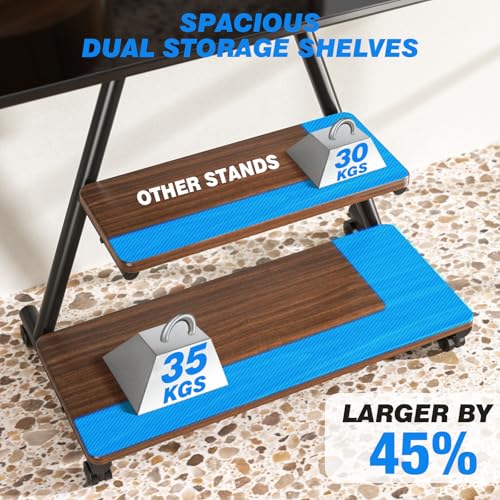 Heavy Duty Rolling TV Stand for 43-80 Inch TVs up to 150lbs, Mobile TV Cart on Wheels with Dual Storage Shelves, Outdoor TV Stand with Tilt & Swivel Adjustment for Optimal Viewing Angles