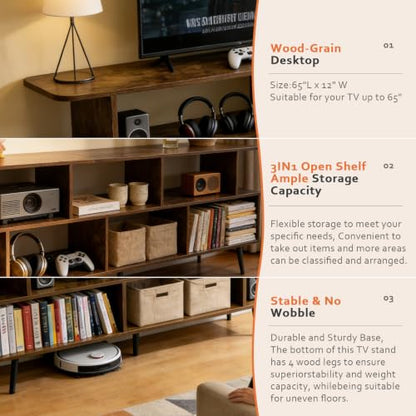 65" Amber Mid-Century TV Stand with Outlet Fits Up to 75 Inch TV, view 8