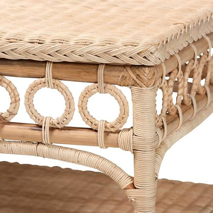 Oxford Natural Rattan Furniture with Braided Edges and emblished Decorative Ring Design, Coffee Table