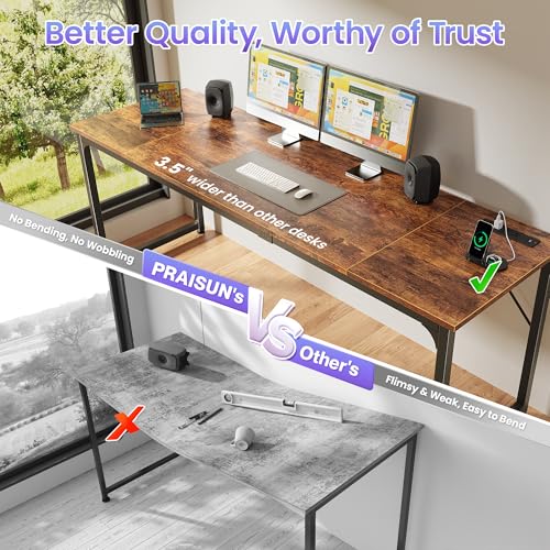 80 X 24 Inch Computer Desk, Power Outlets, USB-C, Rustic Brown, view 6