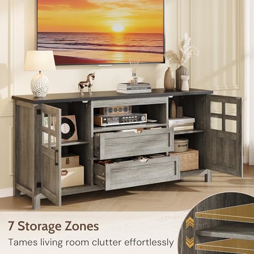 66'' Farmhouse Tv Stand for 55-75 Inch, TV Console with Storage, view 6