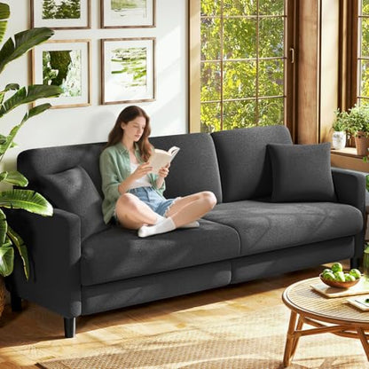 83" Couches for Living Room, Teddy Sofa Couch, Comfy Sofas for Living Room, Tool-Free Setup Loveseat Sofa, All-Wood Love Seat Couches, Small Couch 2 Pillows Included, Grey