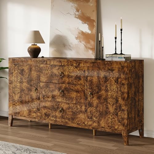 60" High Gloss Burl Buffet Sideboard Storage Cabinet with Drawers, view 2