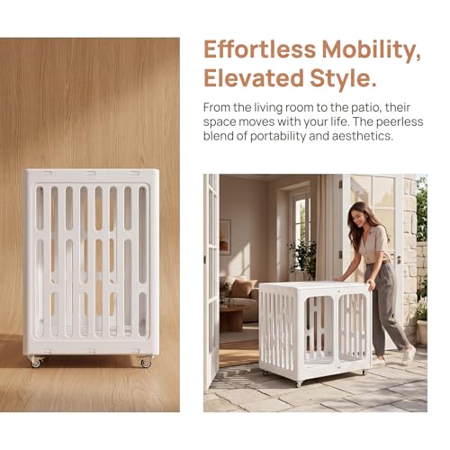 Medium B HDPE Dog Crate, 360° Swivel Wheels & Clear Acrylic Doors Windows, view 6