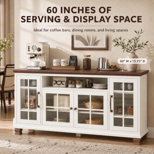 60-Inch Sideboard Buffet Cabinet with Glass Doors,White, view 4