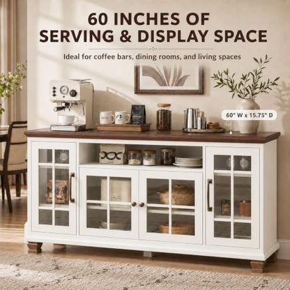 60-Inch Sideboard Buffet Cabinet with Glass Doors,White, view 4