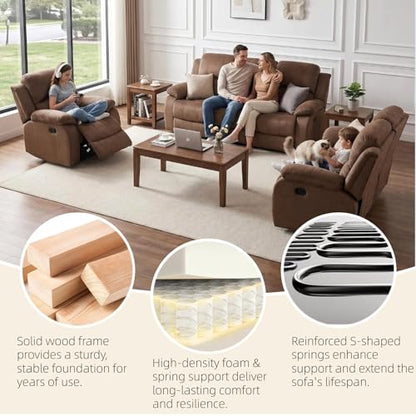 3 Piece Manual Recliner Sofa Set, Microfiber Sofa Set for Living Room