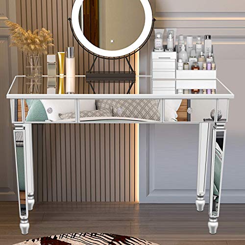 Mirrored Console Table, Coast Mirrored Desk, Makeup Desk Vanity Dressing Table for Women with 3 Drawers Silver at Hallway or Bedroom, Side Table 42''L x 15''W x 30''H