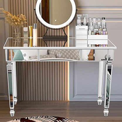 Mirrored Console Table, Coast Mirrored Desk, Makeup Desk Vanity Dressing Table for Women with 3 Drawers Silver at Hallway or Bedroom, Side Table 42''L x 15''W x 30''H