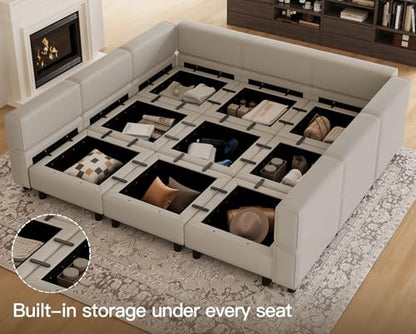 Modular Sectional Sofa with Ottomans Velvet Reversible Chaise Sleeper Bed Storage Seat Grey…, MD-S-1