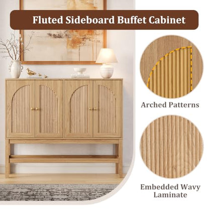 47.2'' Fluted Sideboard Buffet Cabinet, Wooden Storage Cabinet, view 8