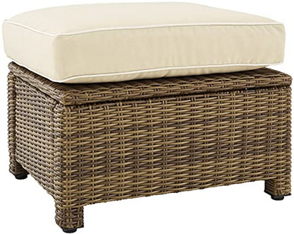 Bradenton Wicker Outdoor Ottoman Foot Rest for Patio, Deck, Porch, Brown with Sand Cushions