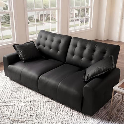 Extra Large Black Leather Couch with Chaise and Adjustable Back FSC Certified PU Leather, view 4