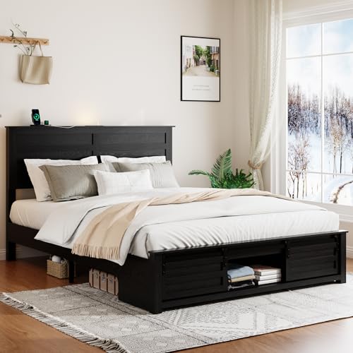 Wooden Queen Bed Frame with Headboard, Farmhouse Storage, Barn Door, view 6