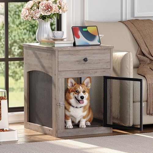 Dog Crate Furniture, Dog Kennel with Drawer and Charging Station, view 5