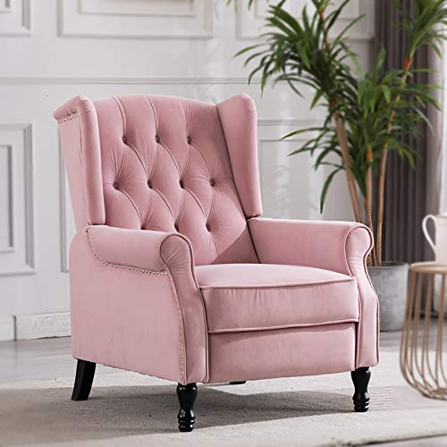 Velvet Tufted Push Back Arm Accent Chair Recliner Single Reclining for Adjustable Club Chair Home Padded Seating Living Room Lounge Modern Sofa,Pink