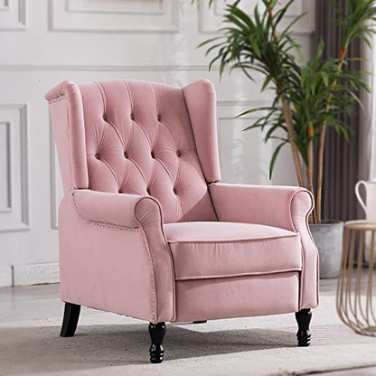 Velvet Tufted Push Back Arm Accent Chair Recliner Single Reclining for Adjustable Club Chair Home Padded Seating Living Room Lounge Modern Sofa,Pink