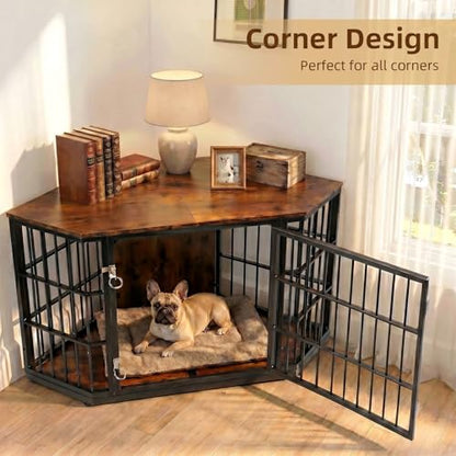 52 Inch Dog Crate Furniture Corner for Large Dogs, Brown, view 5