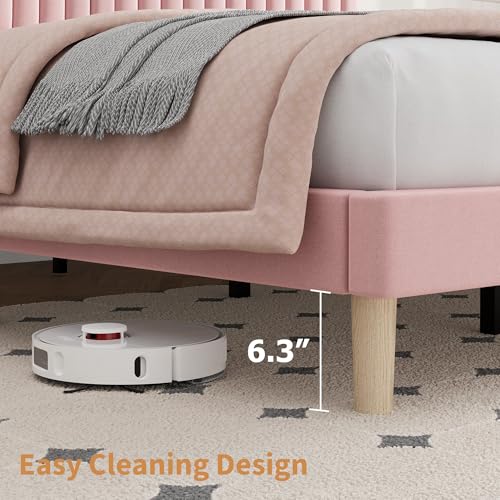 Full Bed Frame with Adjustable Headboard, Velvet Upholstered Platform Bed, view 6