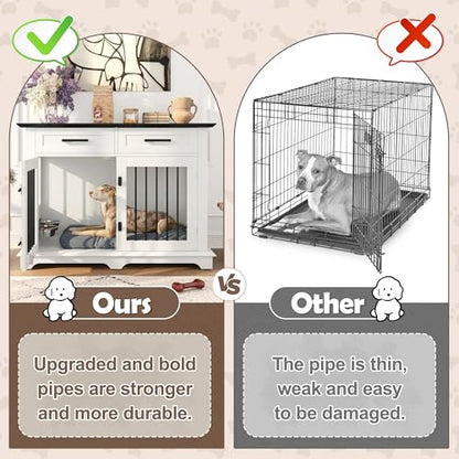 Dog Crate, 45 Inch Large Dog Crate Furniture with 2 Storage Drawers, view 6