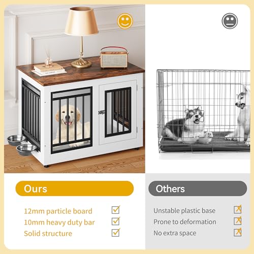 28 Inch Dog Crate Furniture with Adjustable Feet & Removable Bowls, view 7