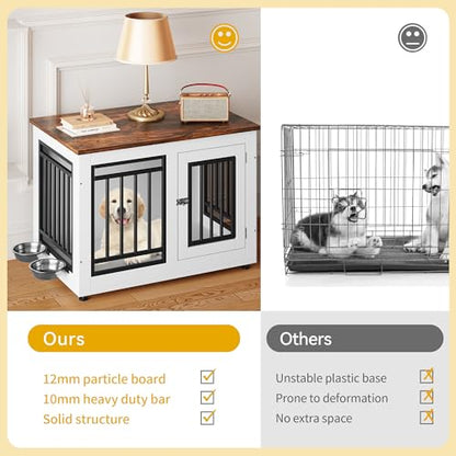 28 Inch Dog Crate Furniture with Adjustable Feet & Removable Bowls, view 7