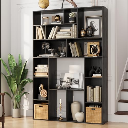 71" H Large Bookshelf Bookcase, Freestanding Display Storage with Cube Open Shelves for Home Office, Living Room, Black