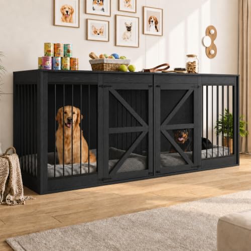94.5'' Double Dog Crate, Dog Kennel Furniture, TV Stand, Black, view 2