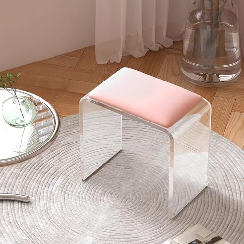 Clear Acrylic Vanity Stool with Sherpa Cushion,Modern Acrylic Side Table,Multifunctional Ottoman Foot Rest Or Makeup Room, Living Room, Bedroom Furniture