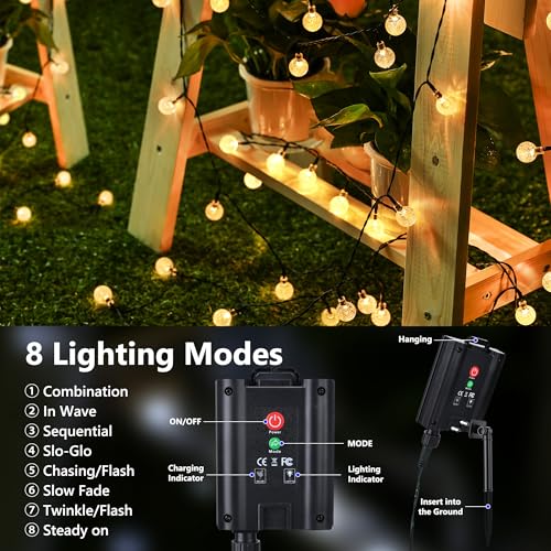 Solar String Lights Outdoor, 65FT 100LED Globe String Lights 8 Lighting Modes, Waterproof Solar Powered Patio Light for Garden Yard Porch Wedding Party Outdoor Decor (Warm White)