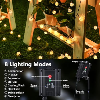 Solar String Lights Outdoor, 65FT 100LED Globe String Lights 8 Lighting Modes, Waterproof Solar Powered Patio Light for Garden Yard Porch Wedding Party Outdoor Decor (Warm White)