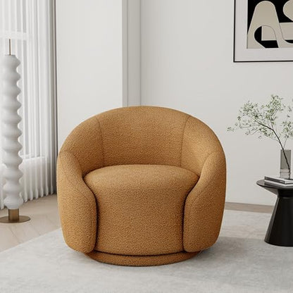 Swivel Barrel Accent Chair, 360° Small Round Sofa Chair, Comfy Modern Reading Armchair for Living Room Bedroom (Boucle Rusted Orange, Set of 1)