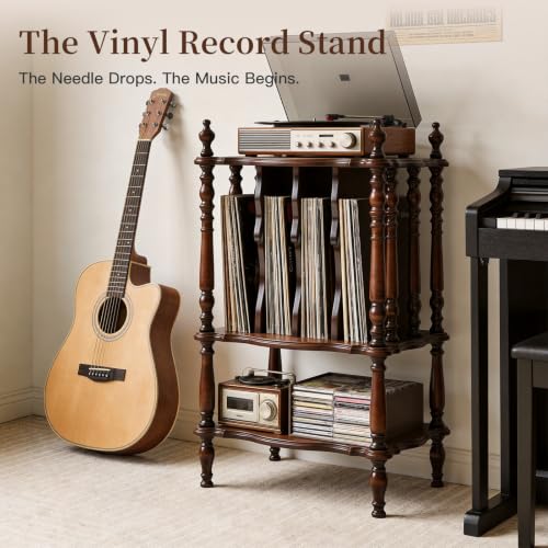 Record Player Stand, Turntable Stand with Vinyl Storage, Walnut, view 5