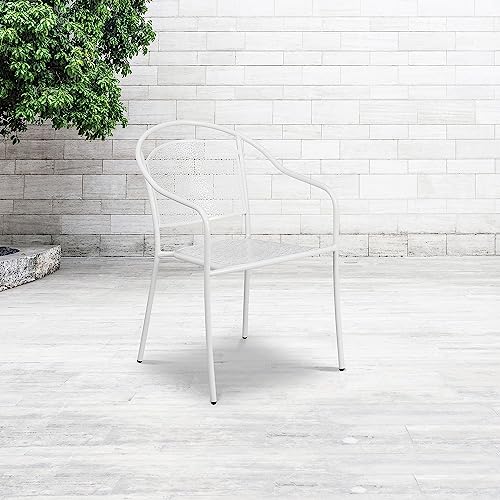 Commercial Grade White Indoor-Outdoor Steel Patio Arm Chair with Round Back