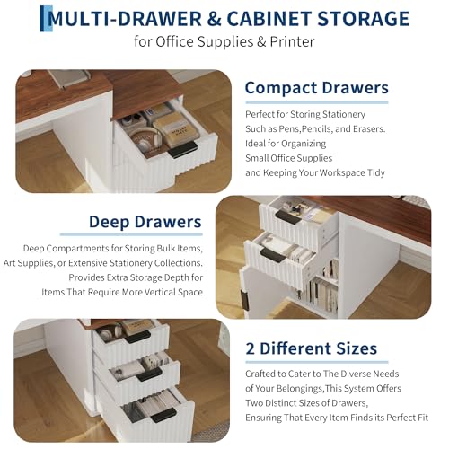 Home Office Computer Desk with Hutch & Printer Shelf, Brown & White, view 5