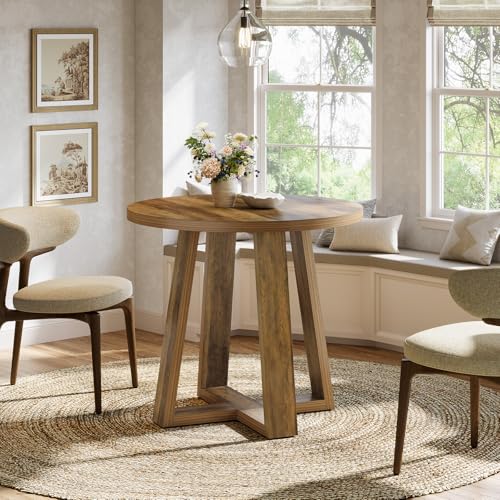 Tribesigns Small Round Dining Table for 2-4 People, 31.5 Inches Farmhouse Kitchen Table for Small Space, Dining Room, Kitchen, Apartment, Rustic Brown