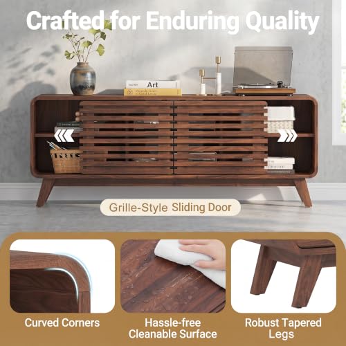 Mid Century Modern TV Stand for 65 inch TV with Grille Doors, view 4