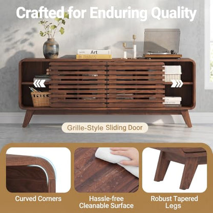 Mid Century Modern TV Stand for 65 inch TV with Grille Doors, view 4