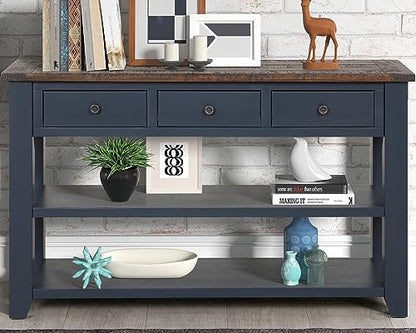 Solid Wood Console Table for Entryway;Sofa Table with Storage | 48.8 Inch Blue Real Wood Farmhouse Console Table with Drawers;Entry Way Table for Living Room,Foyer,Hallway;Easy Assembled