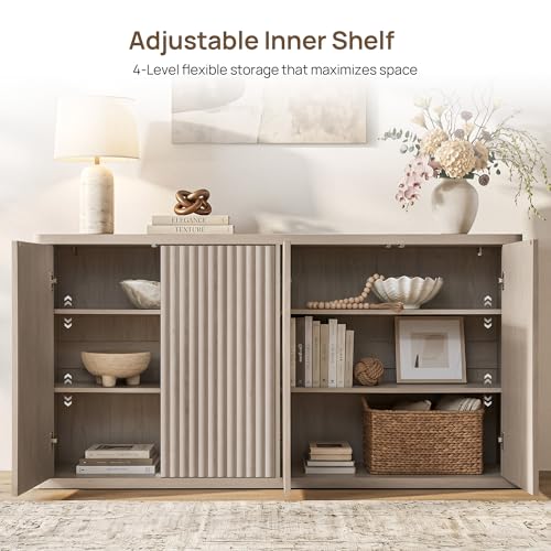 Buffet Cabinet with Storage Accent Sideboard with 4 Doors 66.3" Wide Fluted, view 7