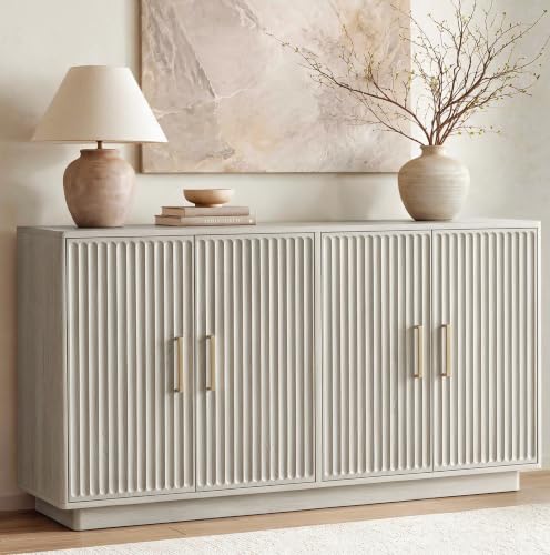 55" Fluted Buffet Cabinet with Storage, Modern Credenza, Greige, view 2