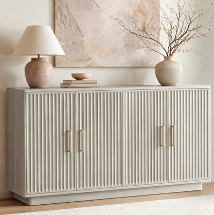 55" Fluted Buffet Cabinet with Storage, Modern Credenza, Greige, view 2