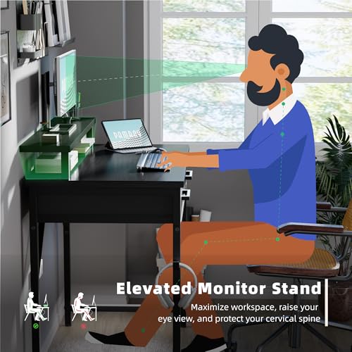 32 Inch Small Computer Desk with Monitor Stand and 2 Drawers, view 6